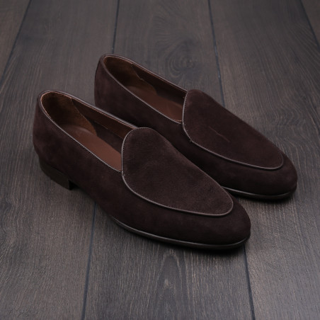 Yanko classic Belgian loafer dark brown reverse kudu suede UK 9.5 / EU 43.5 - Seconds