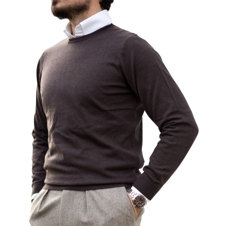 Alan Paine Crew neck merino wool dark brown