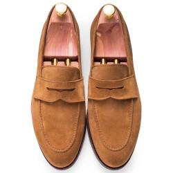 Skolyx Penny Loafer i lysebrunt semsket skinn