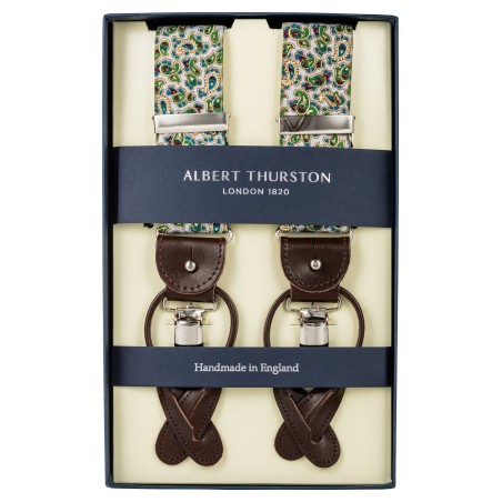 Albert Thurston braces white with green paisley