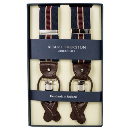 Albert Thurston Hosenträger navy mit rotem und beigem Streifen