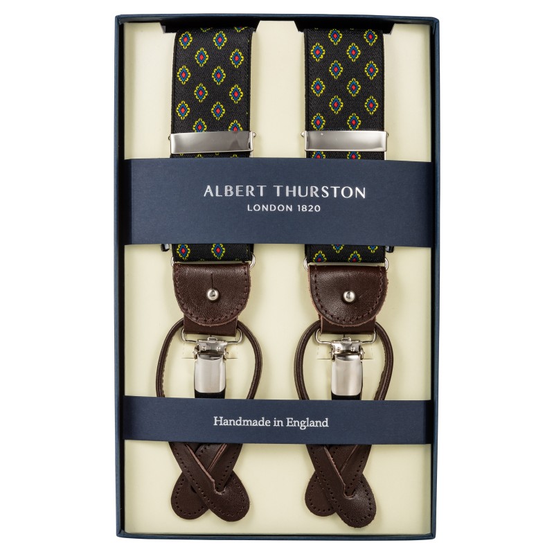 Albert Thurston braces black with blue-yellow pattern