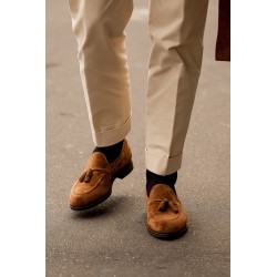 Skolyx Tassel Loafer i lys brun semsket skinn