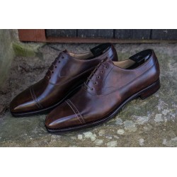 TLB Artista Brogued Cap Toe Balmoral Oxford Dark Brown Museum Calf