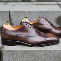 Yanko brogued balmoral oxford in dark brown mixed | Skolyx