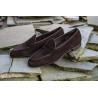 Yanko saddle Belgian loafer dark brown reverse kudu suede | Skolyx