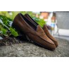 Yanko saddle Belgian loafer medium brown reverse kudu suede | Skolyx