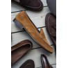 Yanko saddle Belgian loafer medium brown reverse kudu suede | Skolyx