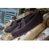 Yanko tassel Belgian loafer dark brown reverse kudu suede | Skolyx