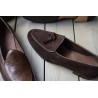 Yanko tassel Belgian loafer dark brown reverse kudu suede | Skolyx