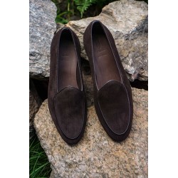 Yanko classic Belgian loafer dark brown reverse kudu suede | Skolyx