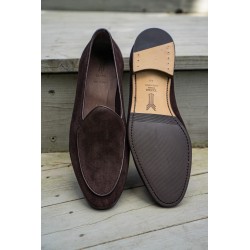 Yanko classic Belgian loafer dark brown reverse kudu suede | Skolyx