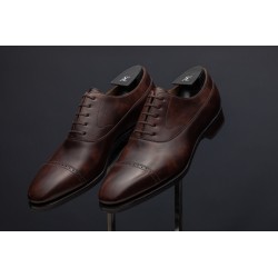 TLB Artista Brogued Cap Toe Balmoral Oxford Dark Brown Museum Calf | Skolyx