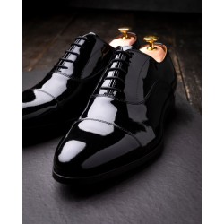 Skolyx Black patent leather cap toe oxford tuxedo shoe | Skolyx