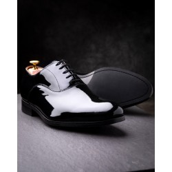 Skolyx Black patent leather plain toe oxford tuxedo shoe | Skolyx