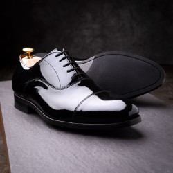 Skolyx Black patent leather cap toe oxford tuxedo shoe | Skolyx