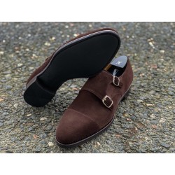 TLB Artista Double Monk Strap Dark Brown Suede | Skolyx