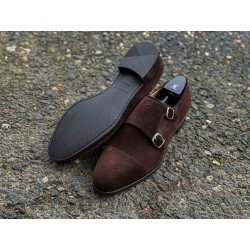 TLB Artista Double Monk Strap Dark Brown Suede | Skolyx