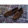 Yanko saddle Belgian loafer medium brown reverse kudu suede | Skolyx