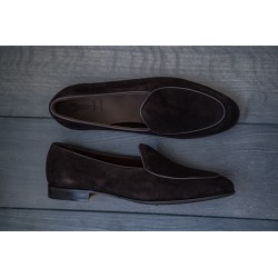 Yanko classic Belgian loafer dark brown reverse kudu suede | Skolyx