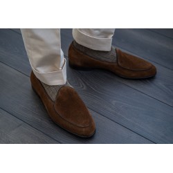 Yanko classic Belgian loafer medium brown reverse kudu suede | Skolyx