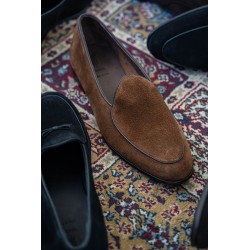 Yanko classic Belgian loafer medium brown reverse kudu suede | Skolyx