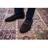 Yanko bow Belgian loafer dark brown reverse kudu suede | Skolyx