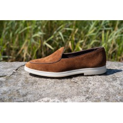 Yanko Traveler Belgian Loafer medium brown reverse kudu suede | Skolyx