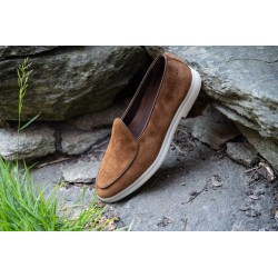 Yanko Traveler Belgian Loafer medium brown reverse kudu suede | Skolyx