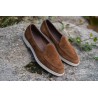 Yanko Traveler Belgian Loafer medium brown reverse kudu suede | Skolyx