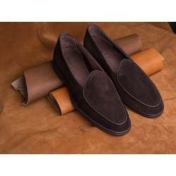 Yanko Traveler Belgian Loafer dark brown reverse kudu suede with dark sole