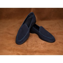 Yanko Traveler Belgian Loafer navy suede with dark sole