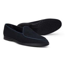 Yanko Traveler Belgian Loafer navy suede with dark sole