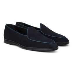 Yanko Traveler Belgian Loafer navy suede with dark sole