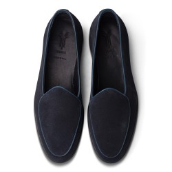 Yanko Traveler Belgian Loafer navy suede with dark sole