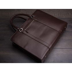 Briefcase in dark brown vegetable tanned leather | Skolyx