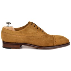 Brogued cap toe balmoral oxford light brown suede