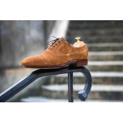 Brogued cap toe balmoral oxford light brown suede