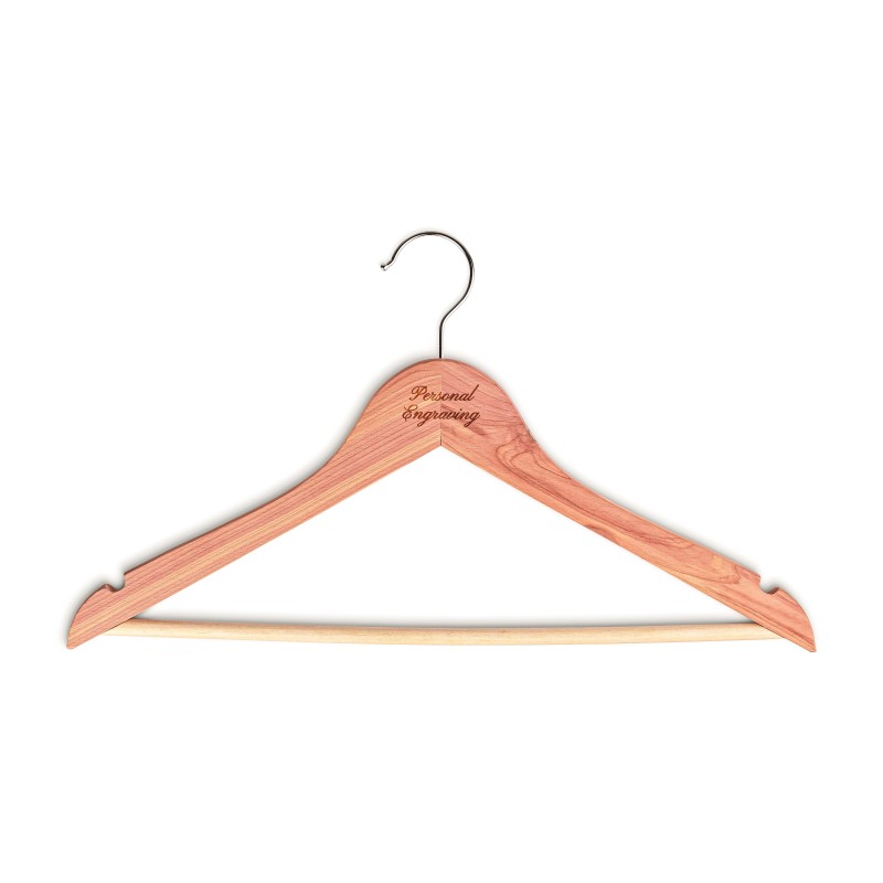 Engraved women's shirt hanger in cedar | Skolyx