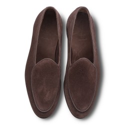 Yanko classic Belgian loafer dark brown reverse kudu suede | Skolyx