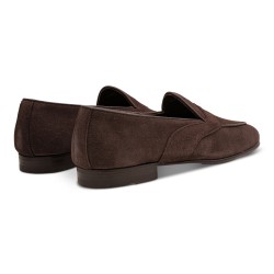 Yanko saddle Belgian loafer dark brown reverse kudu suede | Skolyx