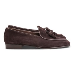 Yanko mørkebrune tassle Belgian loafers i reverse kudu ruskind