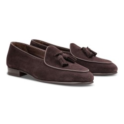 Yanko tassel Belgian loafer dark brown reverse kudu suede | Skolyx