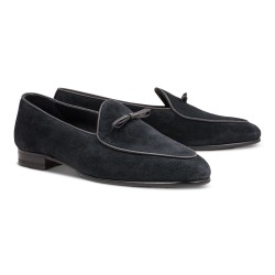 Yanko bow Belgian loafer black reverse kudu suede | Skolyx