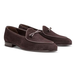 Yanko bow Belgian loafer dark brown reverse kudu suede | Skolyx