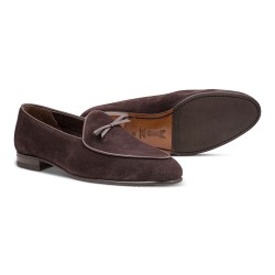 Yanko bow Belgian loafer dark brown reverse kudu suede | Skolyx