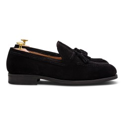 Skolyx tassel loafers i sort ruskind | Skolyx