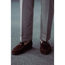 Yanko bow Belgian loafer dark brown reverse kudu suede | Skolyx