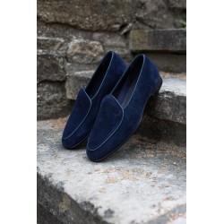 Yanko classic Belgian loafer navy reverse kudu suede | Skolyx