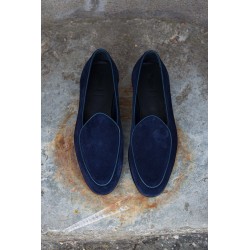 Yanko classic Belgian loafer navy reverse kudu suede | Skolyx